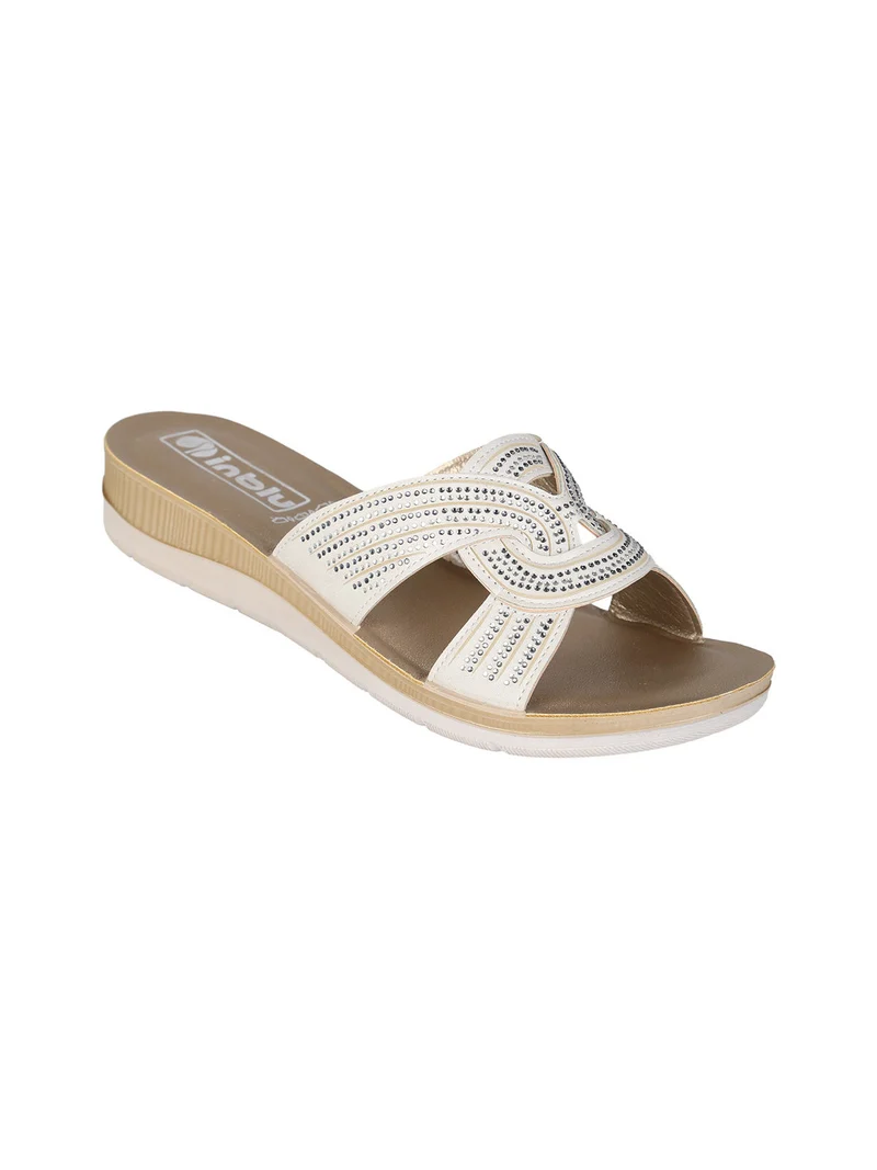 Ciabatte donna con nodo e brillantini - beige
