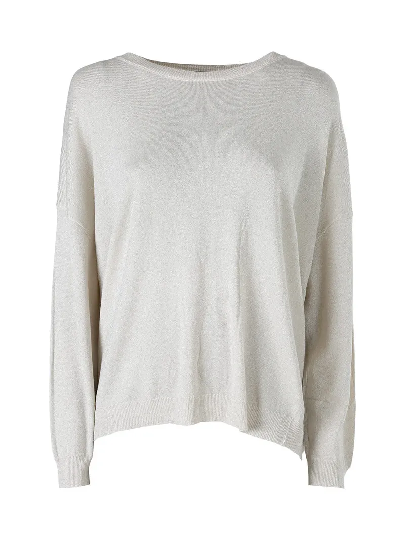 Maglia donna in lurex con maniche a pipistrello - beige