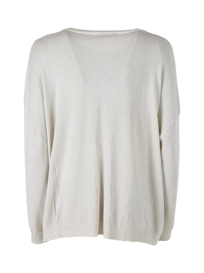 Maglia donna in lurex con maniche a pipistrello - beige