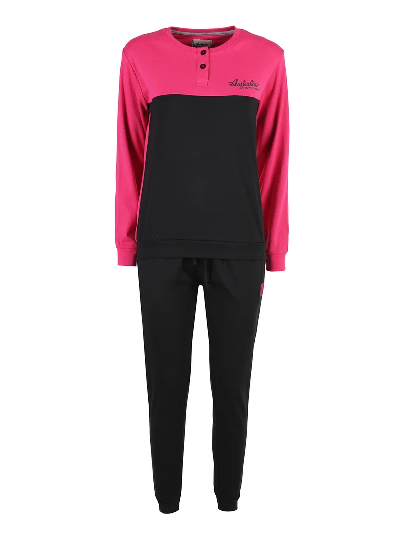 Pigiama lungo da donna in cotone interlock - fucsia