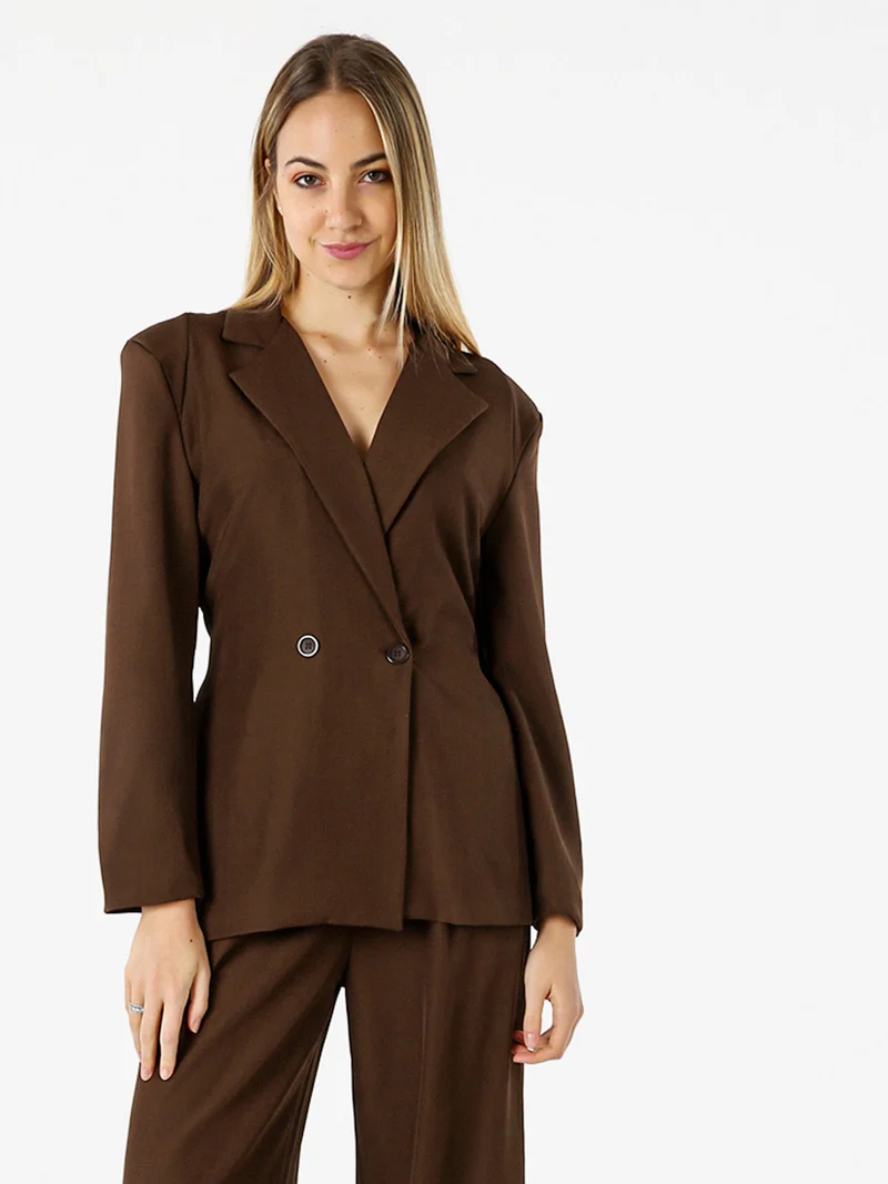 Blazer elegante da donna a doppiopetto con bottoni - marrone