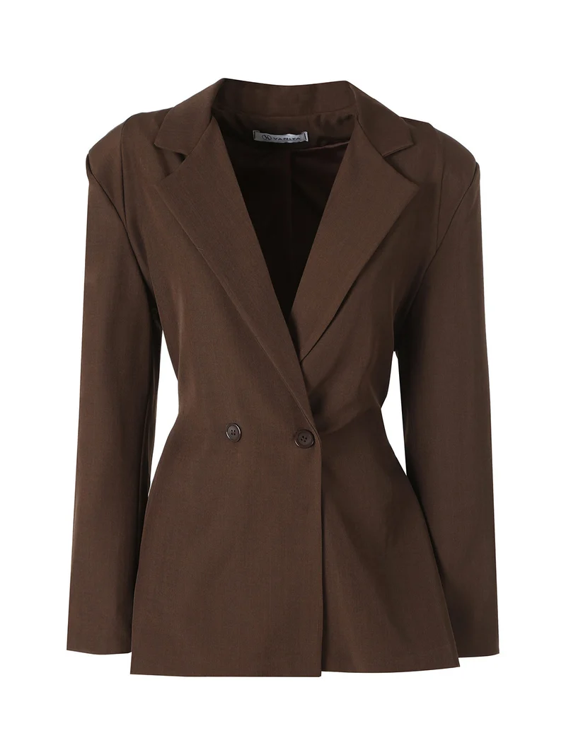 Blazer elegante da donna a doppiopetto con bottoni - marrone