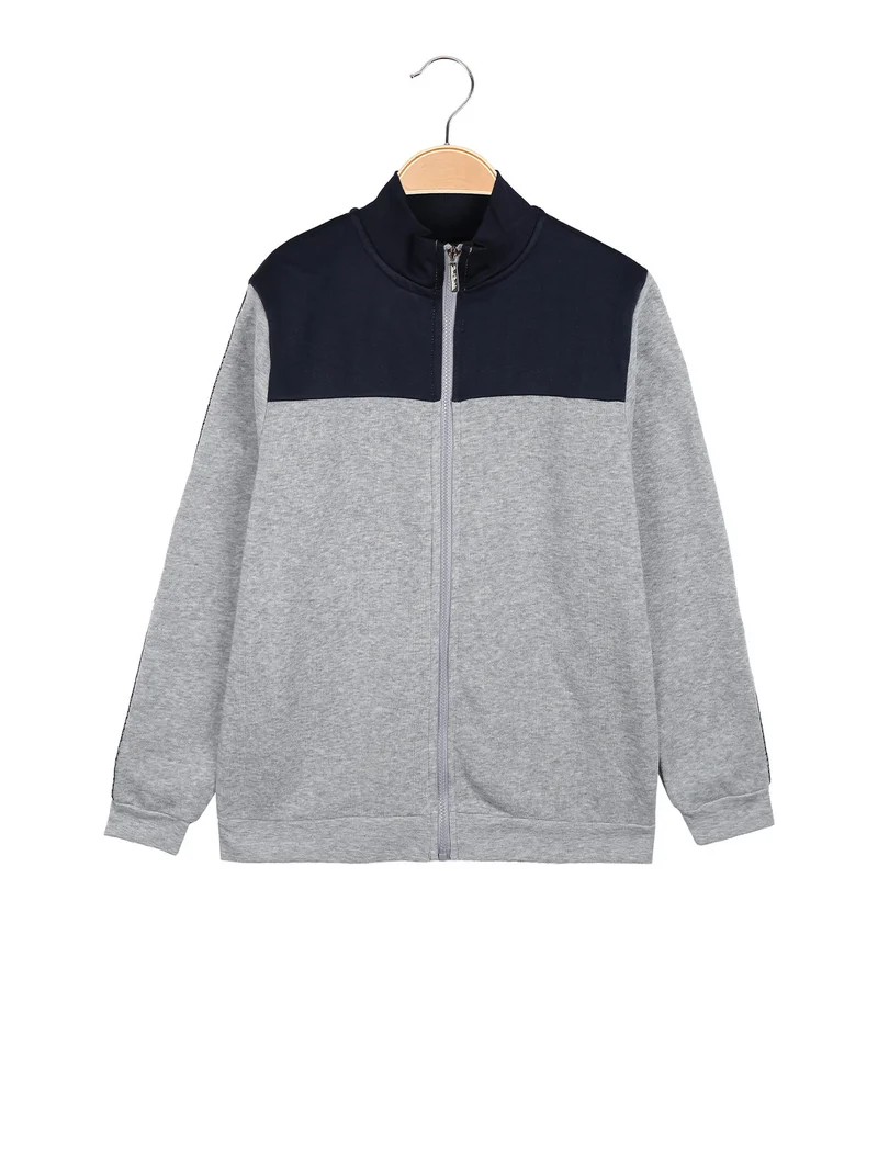 Felpa da bambino full zip con strisce sulle maniche - grigio