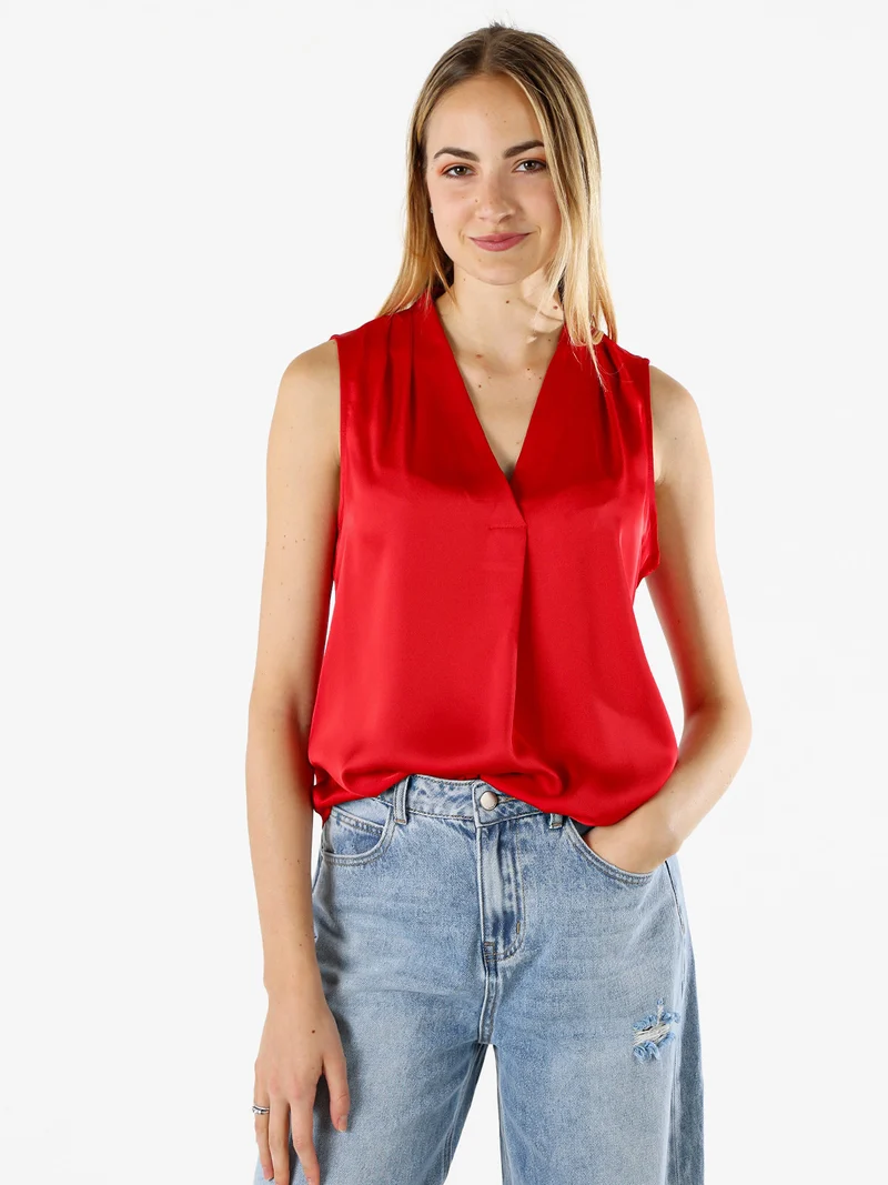 Top donna smanicato con scollo a V profondo - rosso