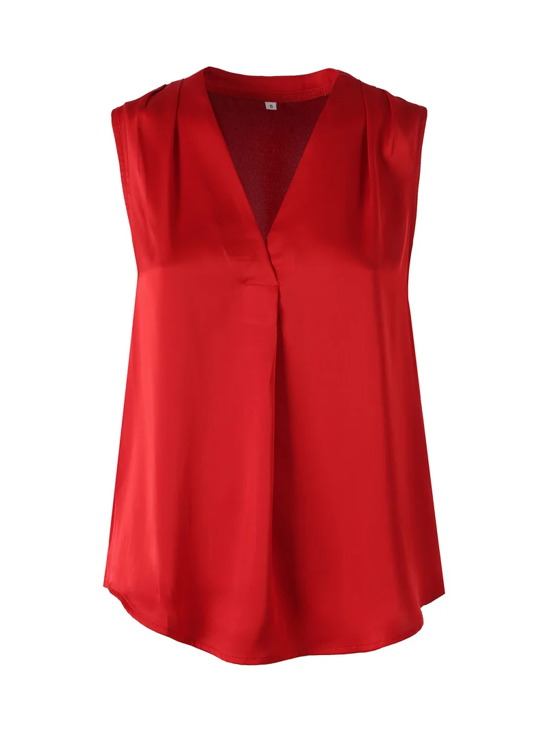 Top donna smanicato con scollo a V profondo - rosso