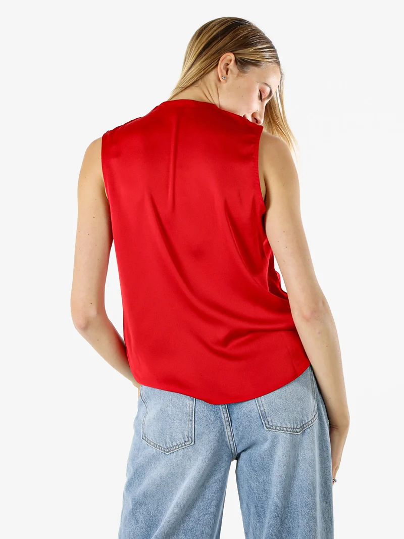 Top donna smanicato con scollo a V profondo - rosso