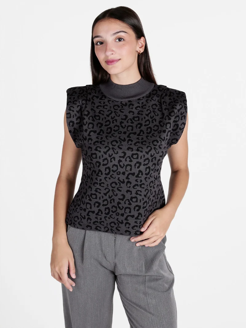 Maglia donna a lupetto senza maniche - grigio