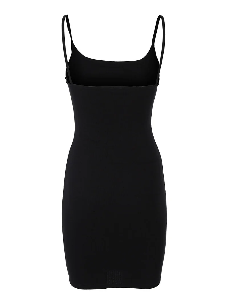 Mini abito da donna a costine con spalline strette - nero