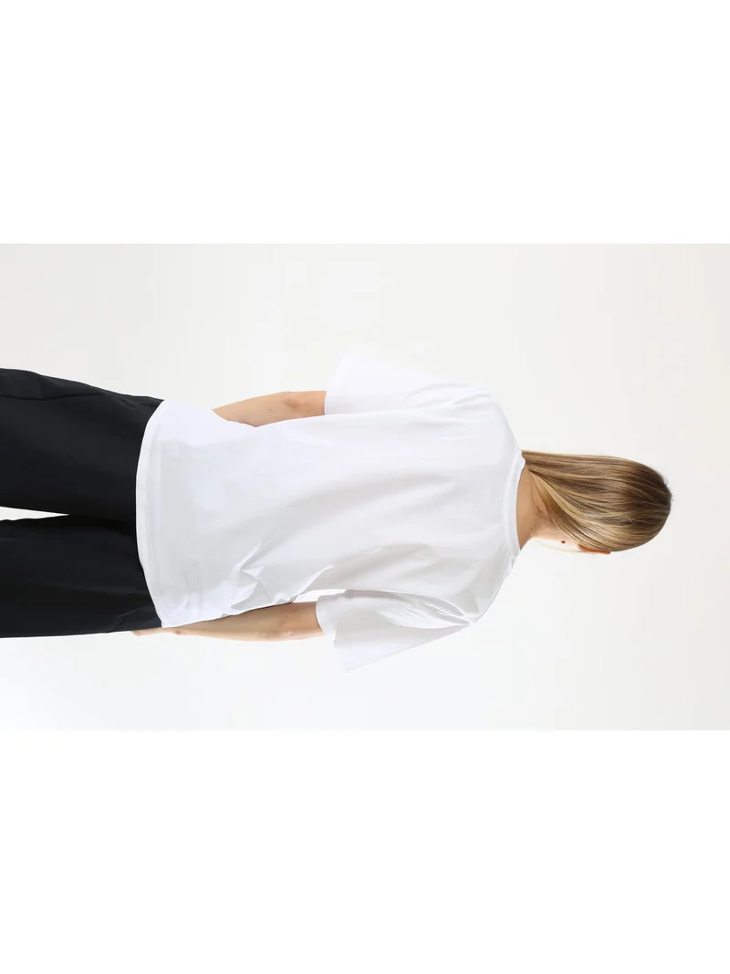 T-shirt donna in cotone oversize con ricami e strass - azzurro