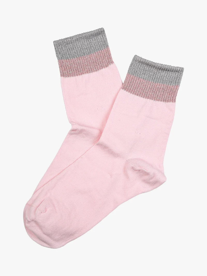 Calze corte da donna in cotone stretch con bordo lurex - rosa
