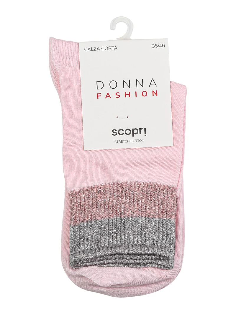 Calze corte da donna in cotone stretch con bordo lurex - rosa