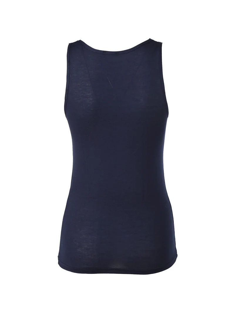 Top donna a spalla larga con scollo di pizzo - blu scuro
