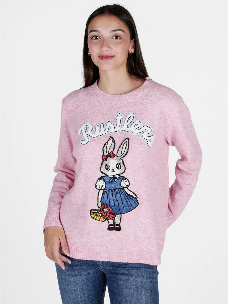 Maglione donna con disegno sul davanti - rosa