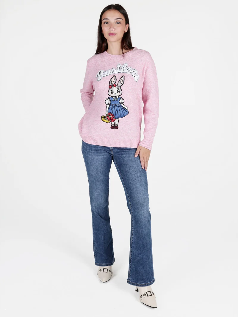 Maglione donna con disegno sul davanti - rosa