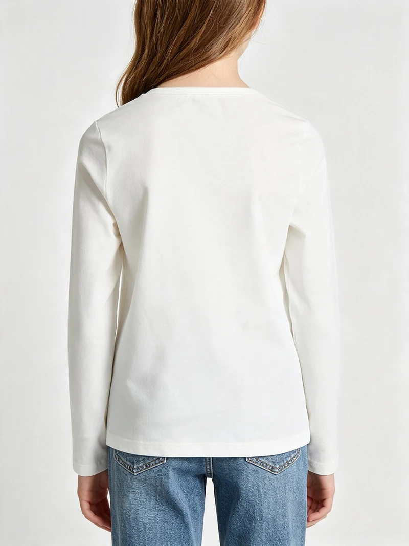 T-shirt da ragazza a maniche lunghe con scritte e fiocchetti - bianco