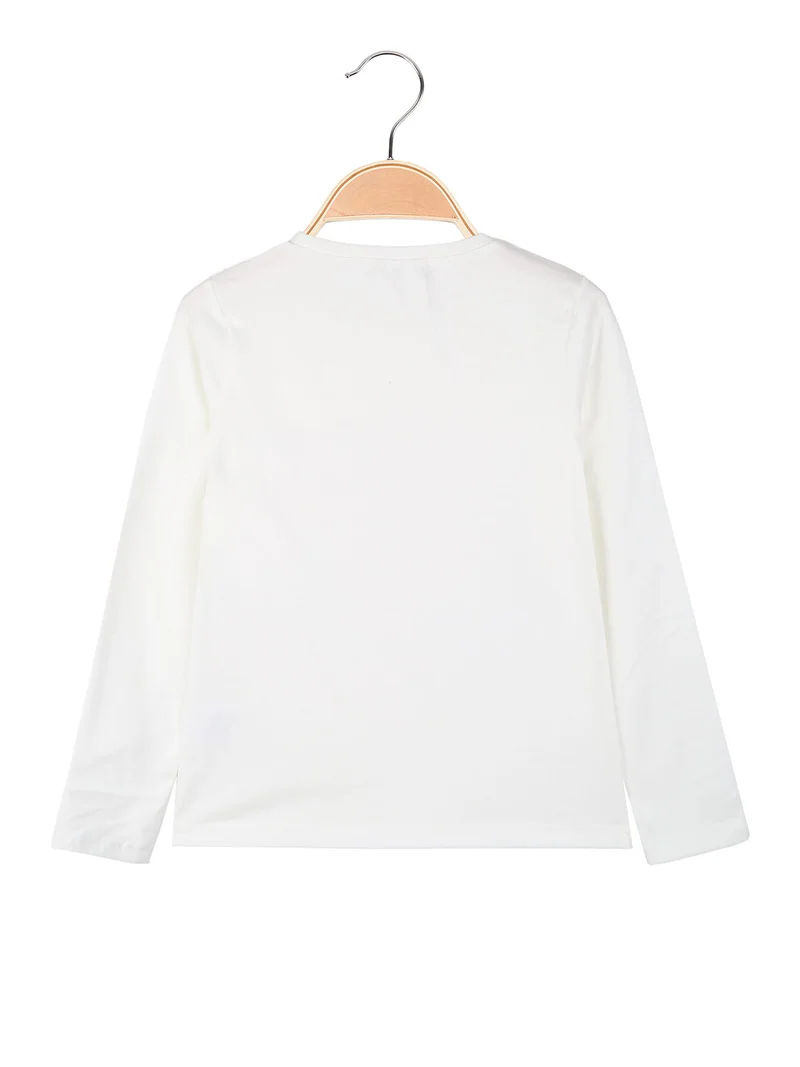 T-shirt da ragazza a maniche lunghe con scritte e fiocchetti - bianco