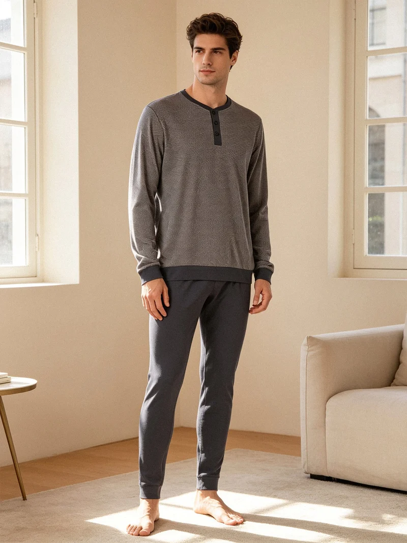 Pigiama lungo da uomo in cotone - grigio