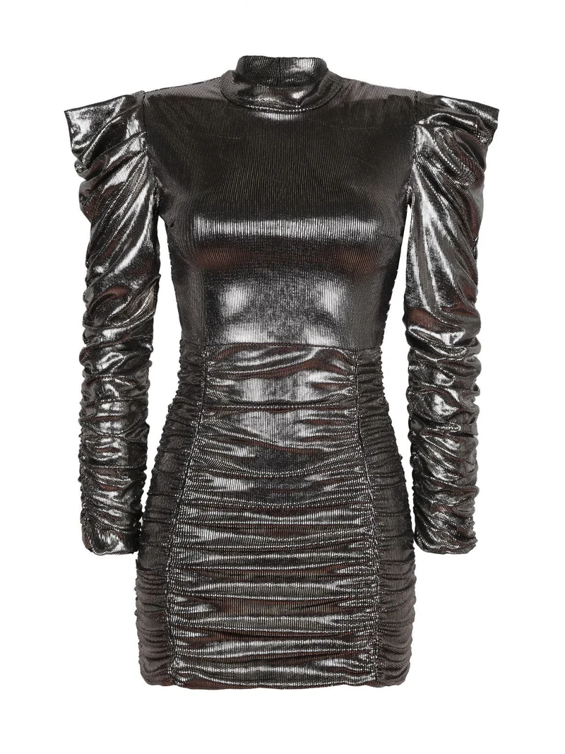 Vestito donna con lurex drappeggiato - champagne