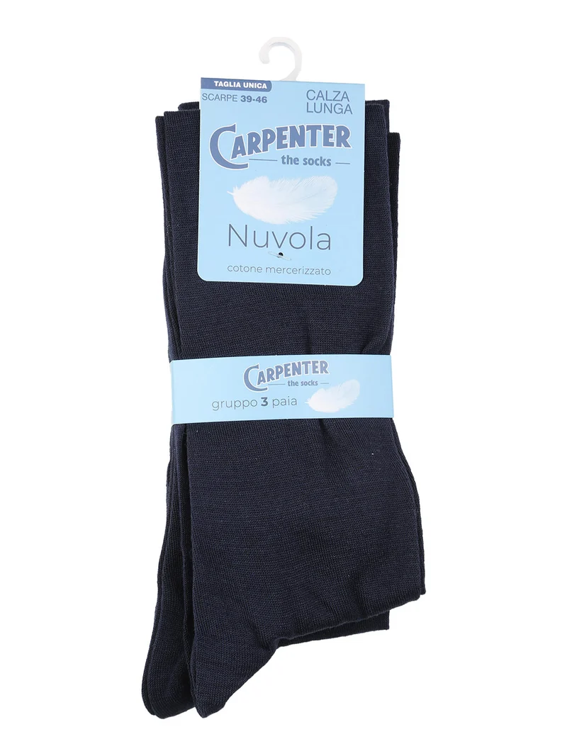 Confezione da 3 paia di calze lunghe da uomo in cotone mercerizzato - blu scuro