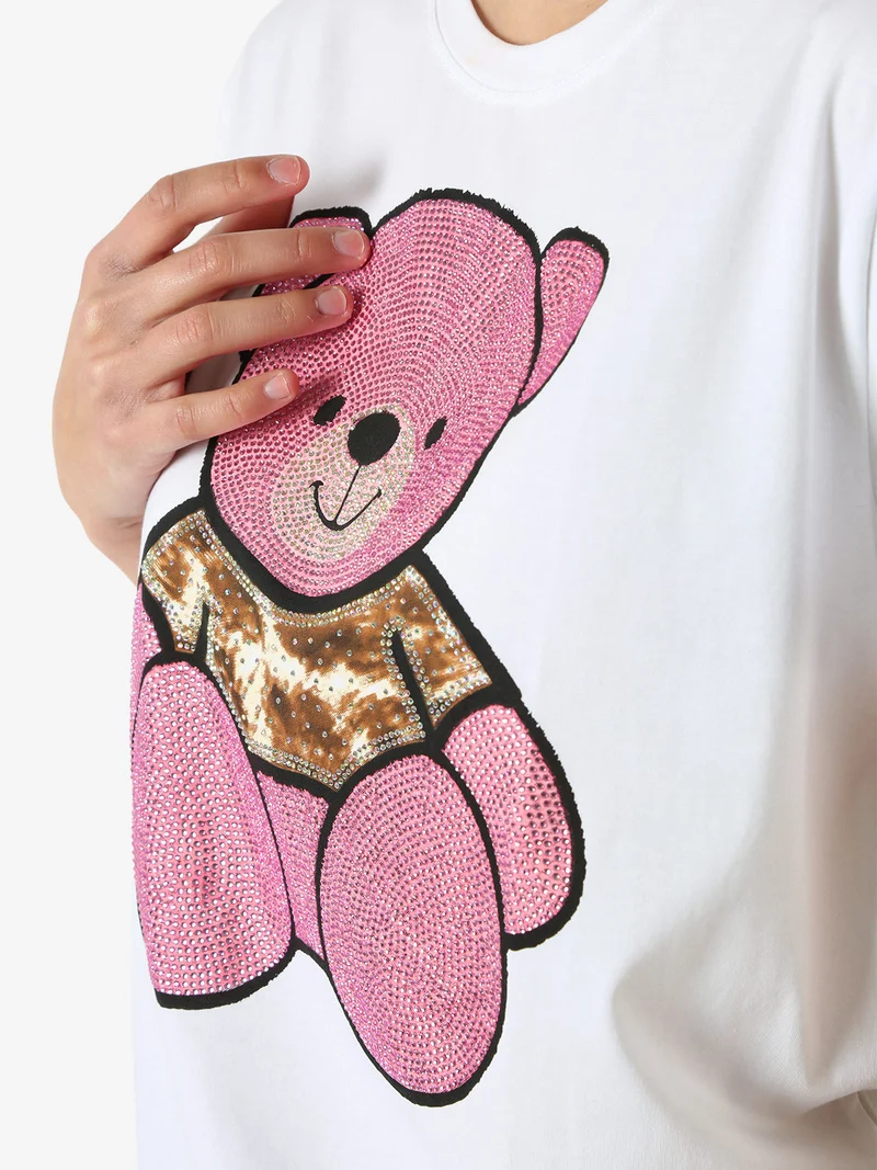 T-shirt donna orsacchiotto con strass - rosa