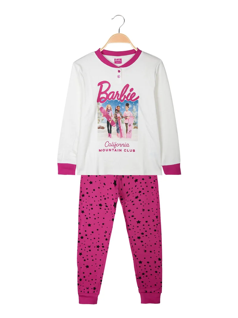 Pigiama lungo da bambina in cotone interlock - bianco