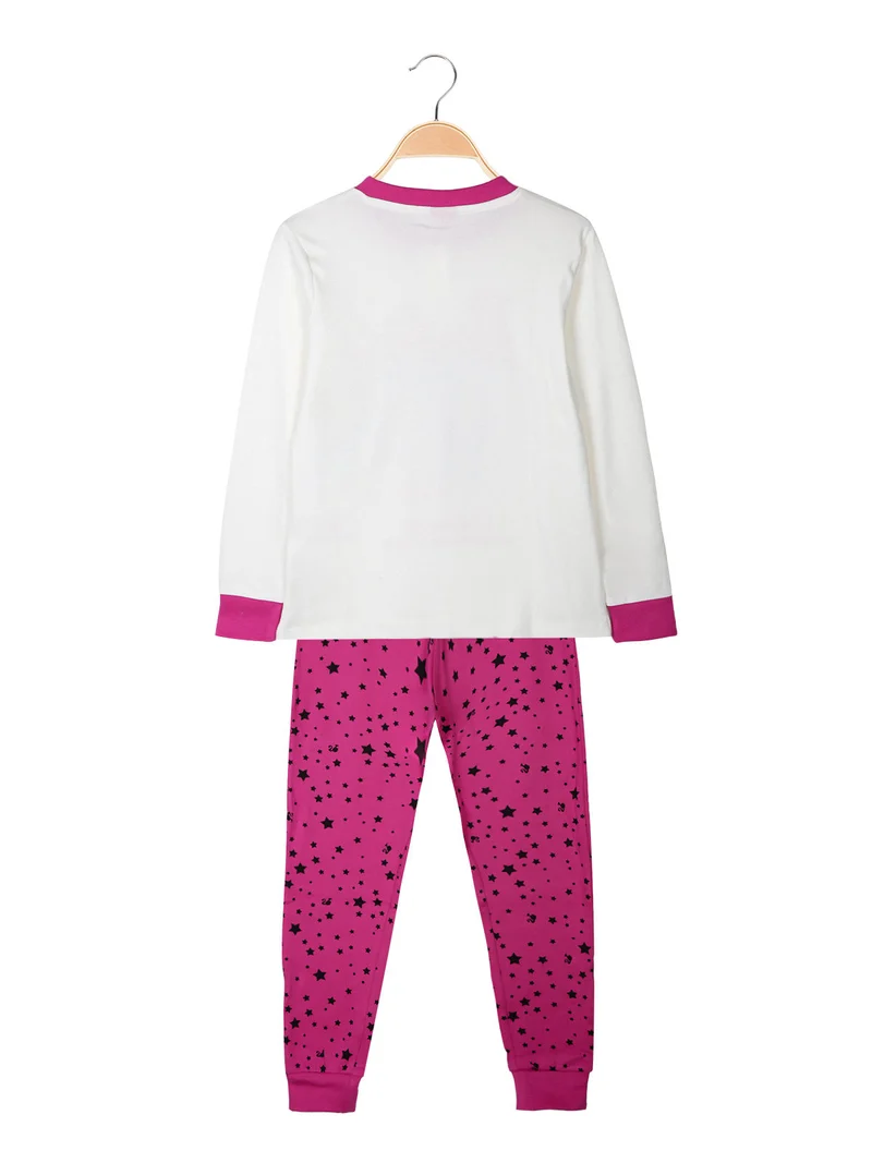 Pigiama lungo da bambina in cotone interlock - bianco