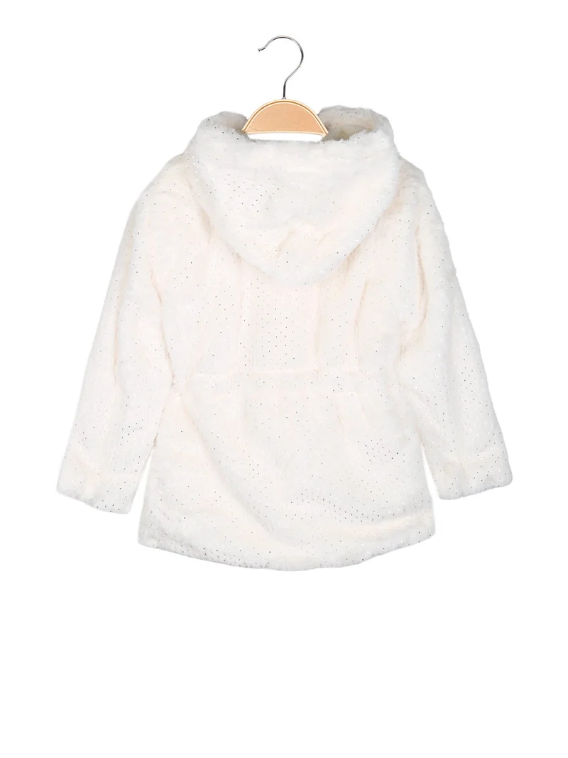 Cappotto da bambina in ecopelliccia con cappuccio e zip - beige