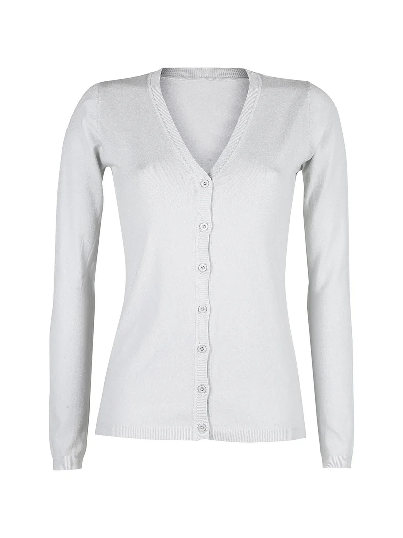 Cardigan donna in maglia con bottoni - perla