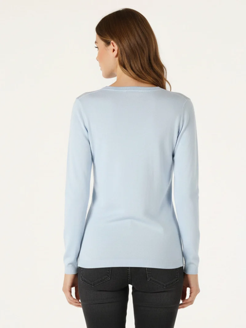 Pullover donna in maglia scollo V - azzurro