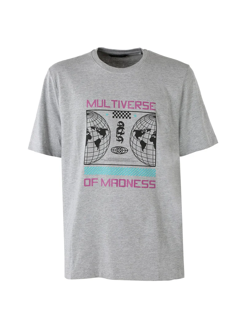 T-shirt girocollo da uomo in cotone con stampa - grigio