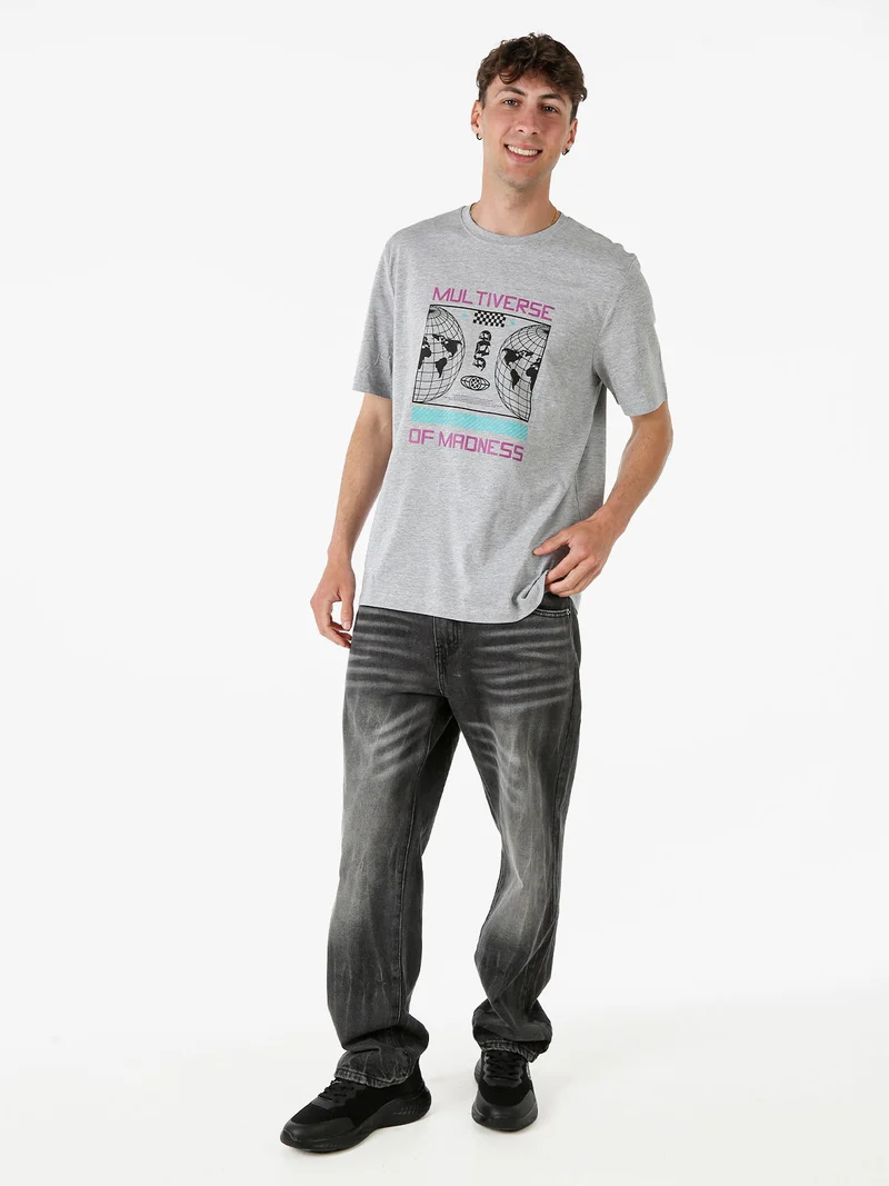 T-shirt girocollo da uomo in cotone con stampa - grigio