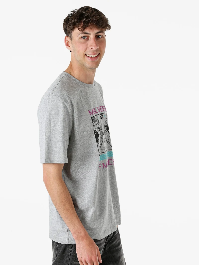 T-shirt girocollo da uomo in cotone con stampa - grigio