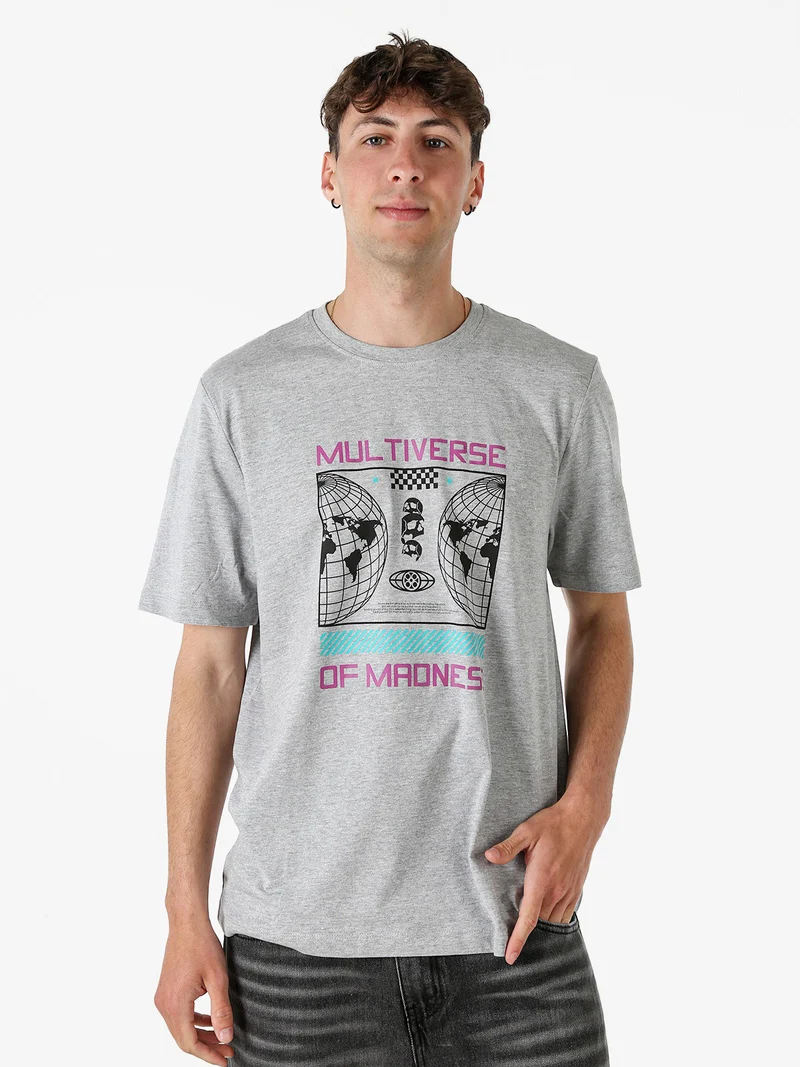 T-shirt girocollo da uomo in cotone con stampa - grigio