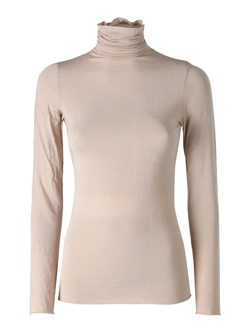 P0714M Dolcevita donna in cashmere a manica lunga - nudo