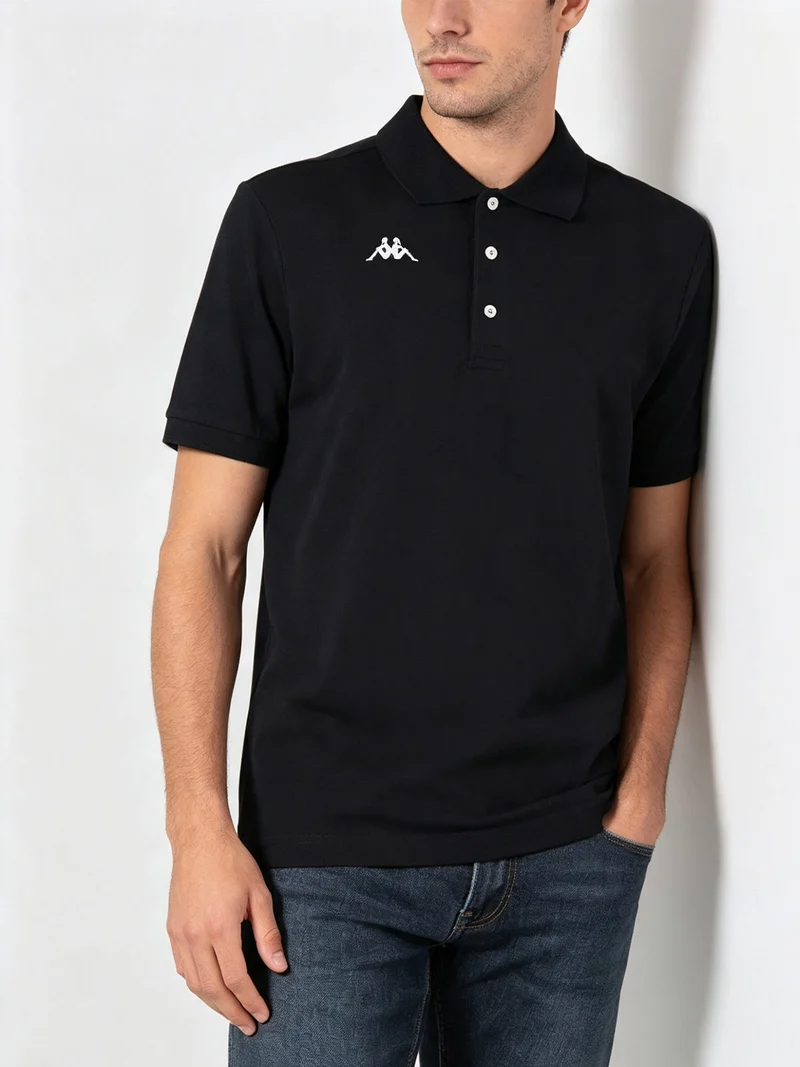 Polo da uomo a maniche corte in cotone con logo - nero