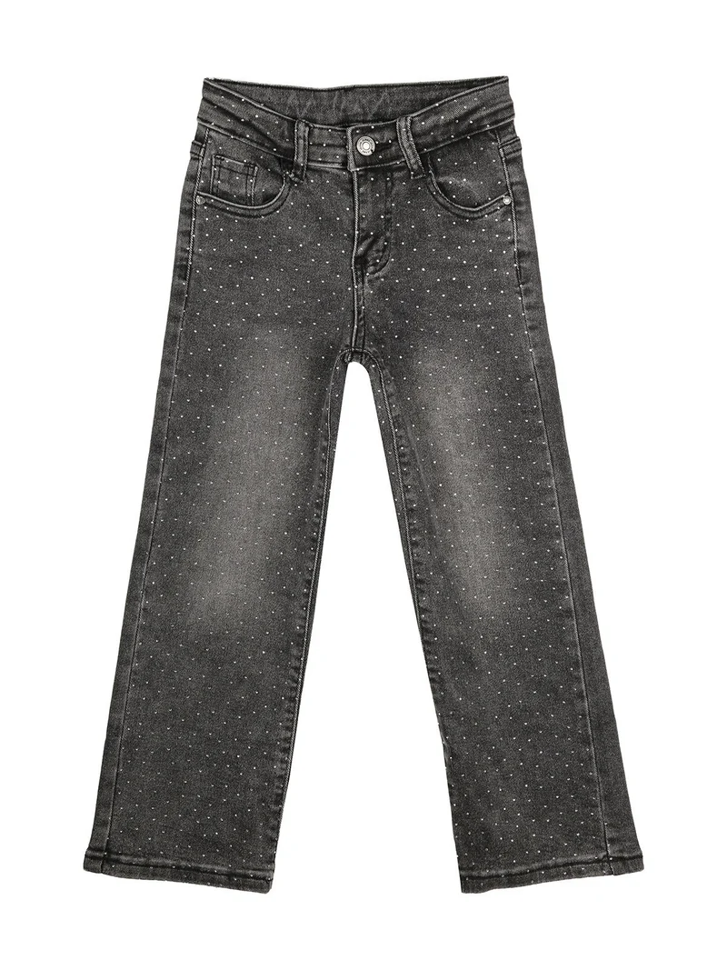 Jeans da bambina a gamba larga con strass - nero