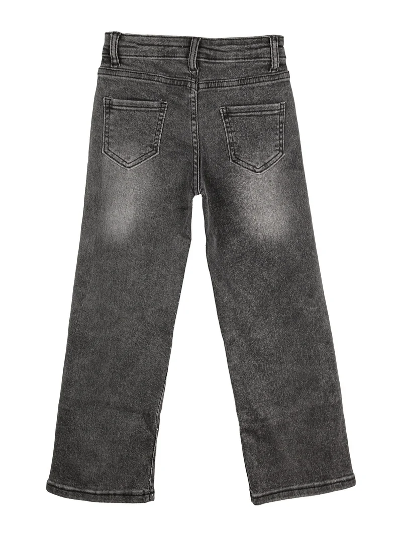Jeans da bambina a gamba larga con strass - nero
