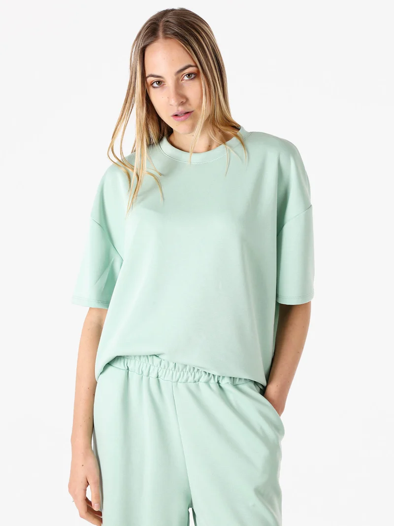 T-shirt donna oversize in felpa - acqua marina