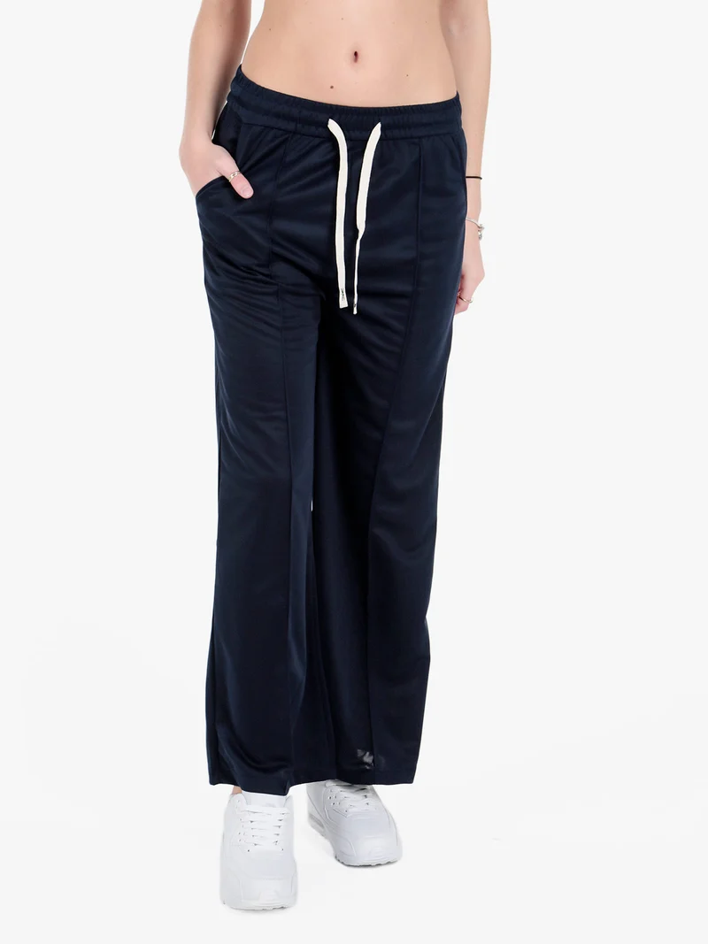 Pantaloni donna a gamba larga con coulisse - blu scuro