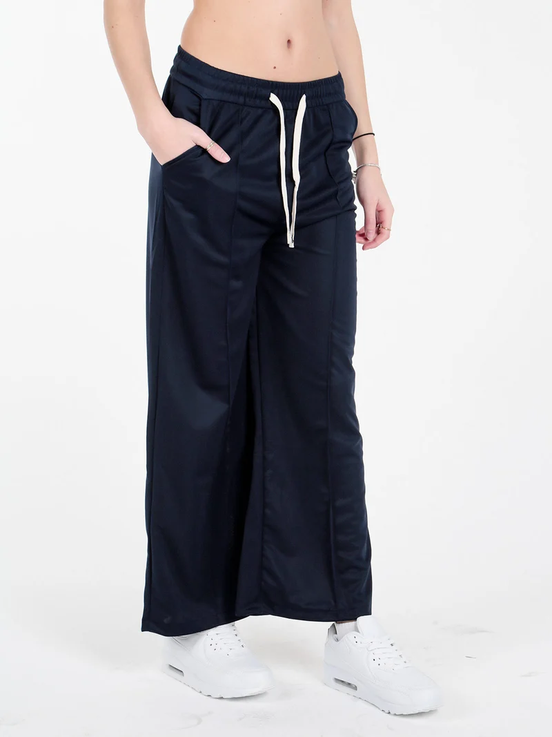 Pantaloni donna a gamba larga con coulisse - blu scuro