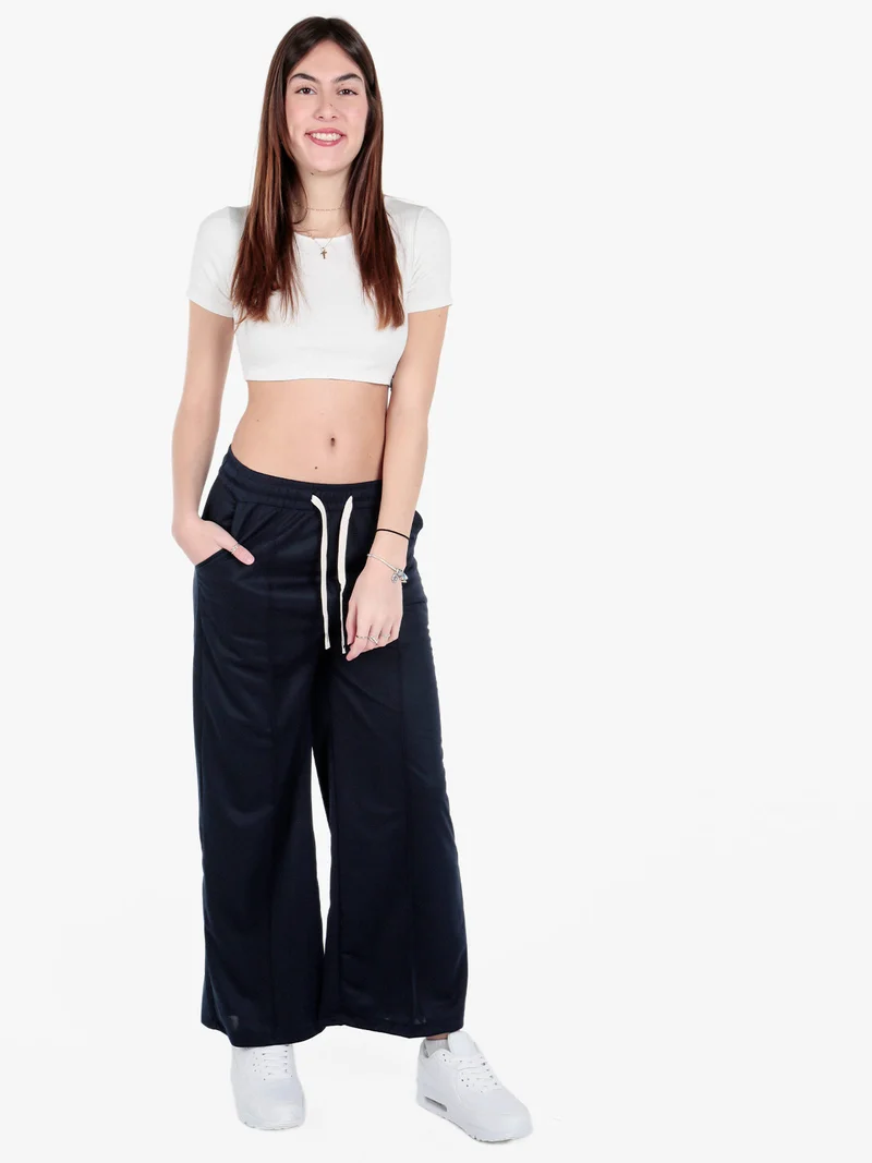 Pantaloni donna a gamba larga con coulisse - blu scuro