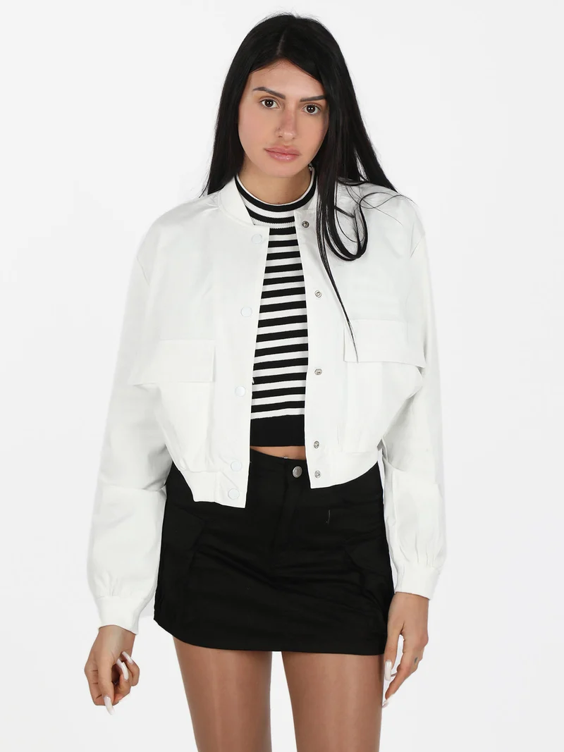 Giacca bomber cropped da donna - bianco