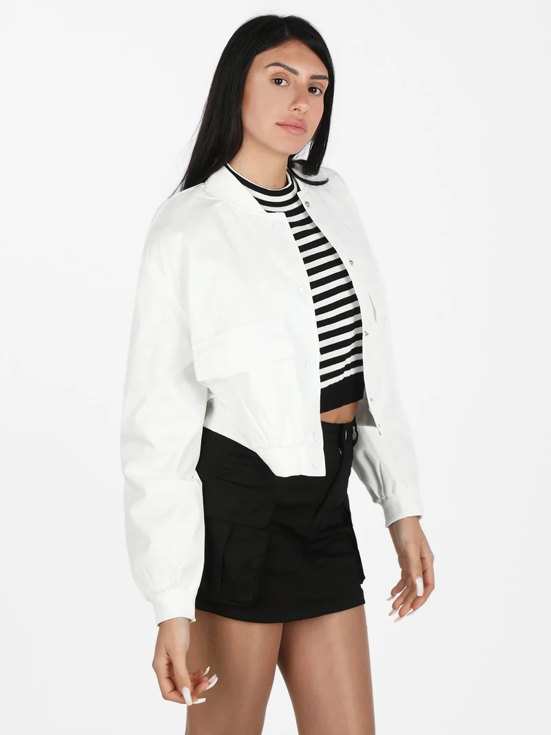 Giacca bomber cropped da donna - bianco