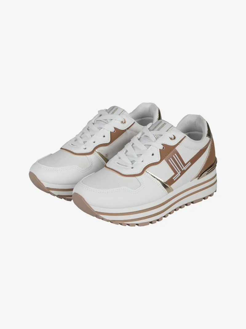 Sneakers donna stringate con platform - beige