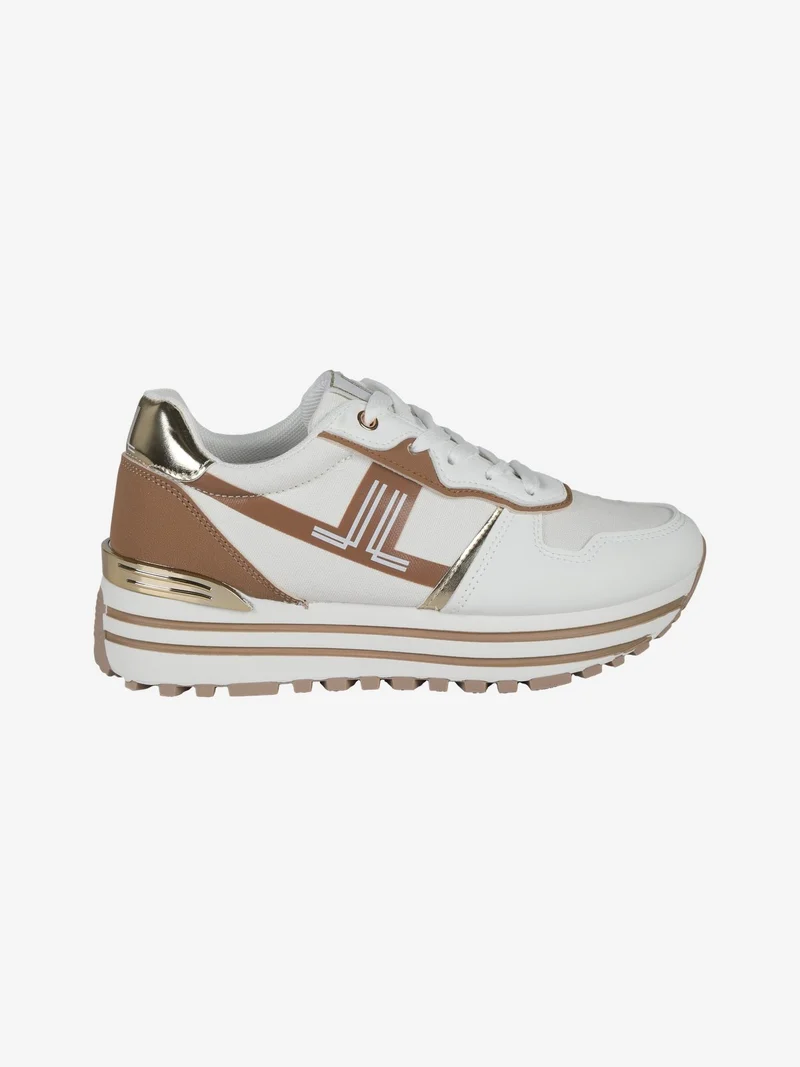 Sneakers donna stringate con platform - beige