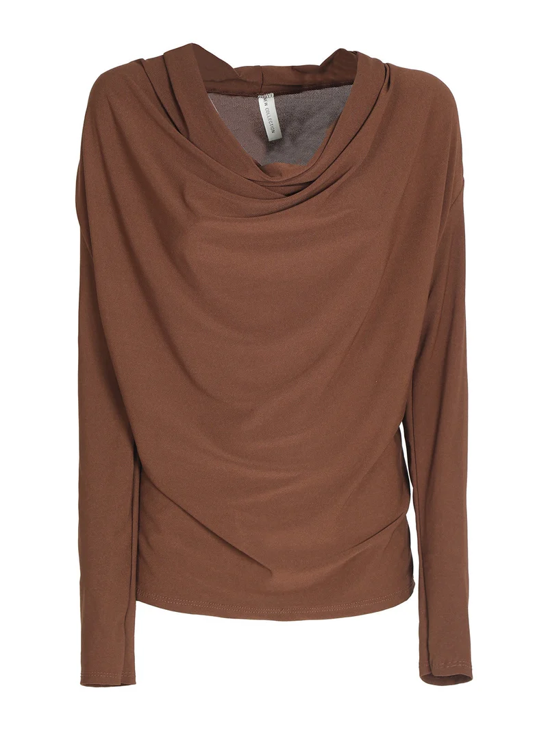Blusa donna con scollo a cascata - marrone