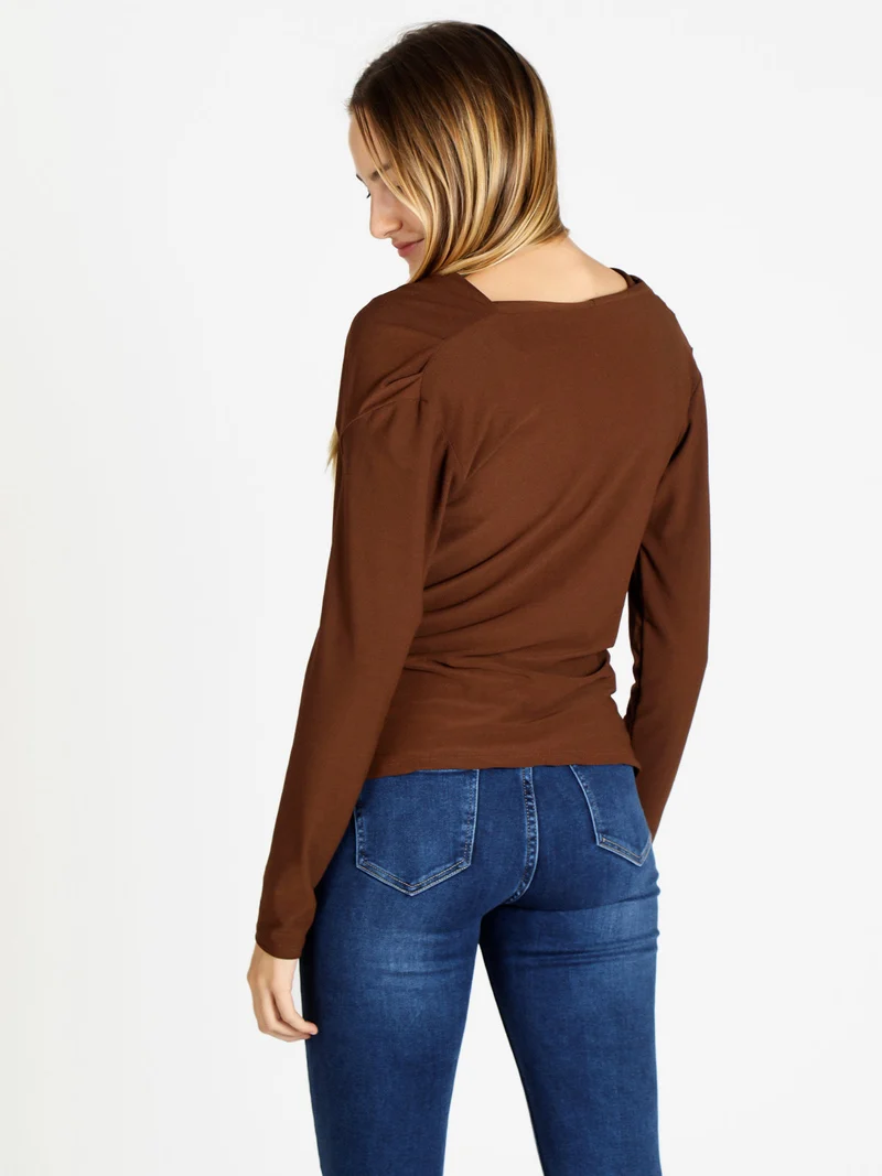 Blusa donna con scollo a cascata - marrone