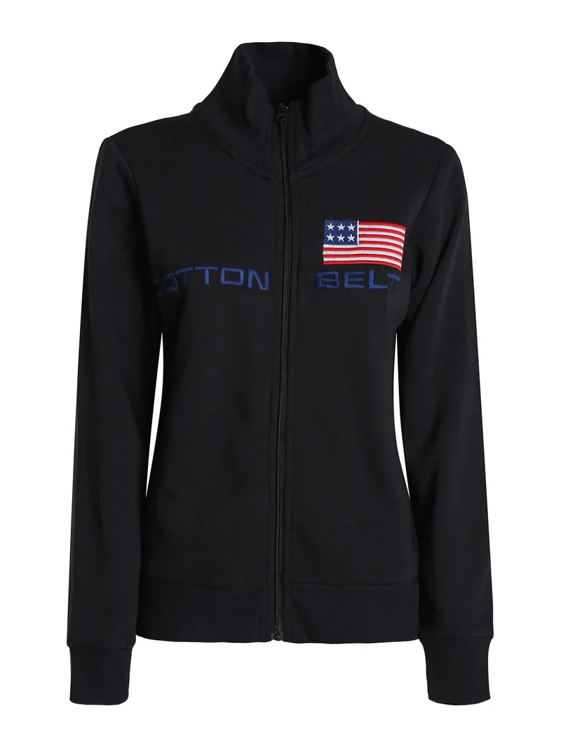 Felpa pesante da donna con zip - nero