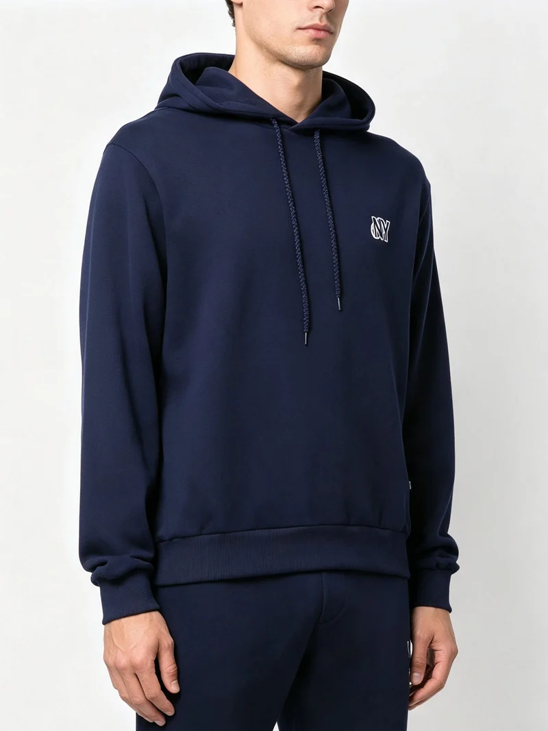 Felpa da uomo con cappuccio e stampa sul retro - blu scuro