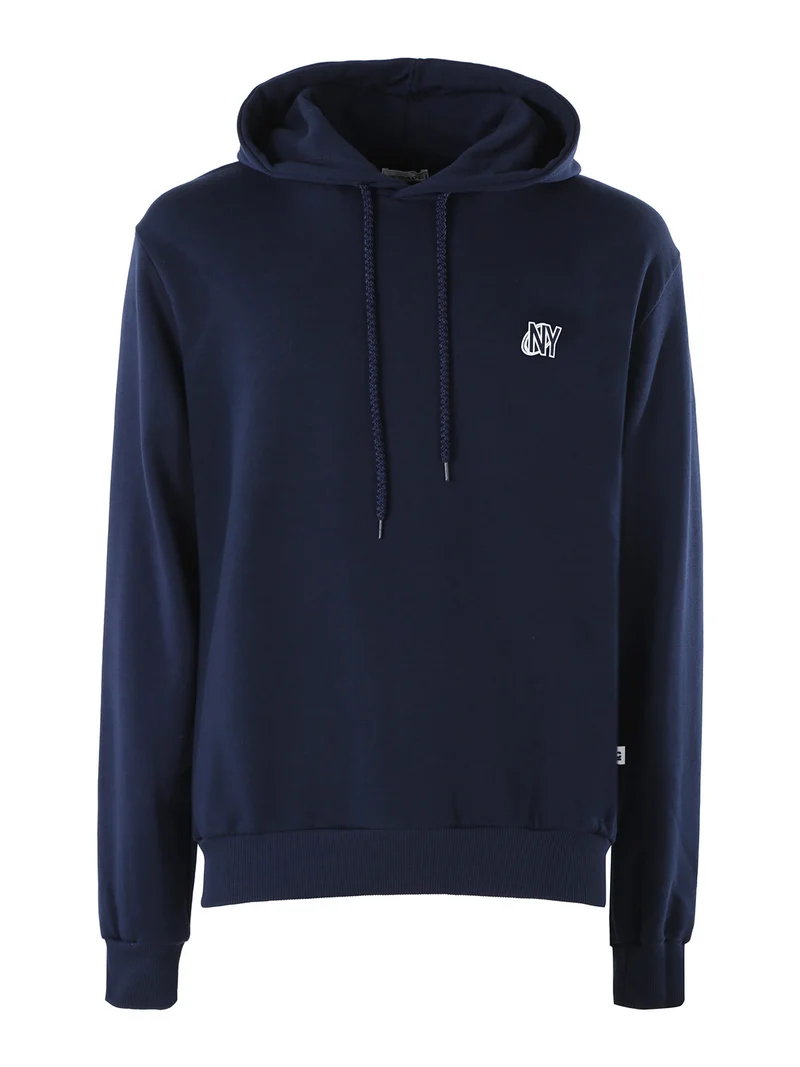 Felpa da uomo con cappuccio e stampa sul retro - blu scuro